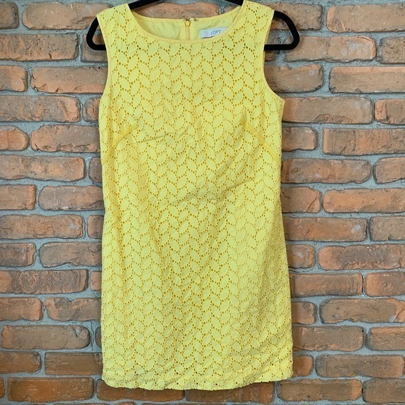 LOFT Dresses & Skirts - Ann Taylor LOFT Women's Eyelet Lace Sleeveless Mini Sheath Dress Yellow - Size 2